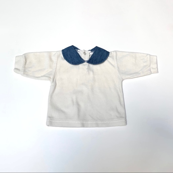 Vintage White + Denim Velour Top Size 0-3 mo - Picture 3 of 4